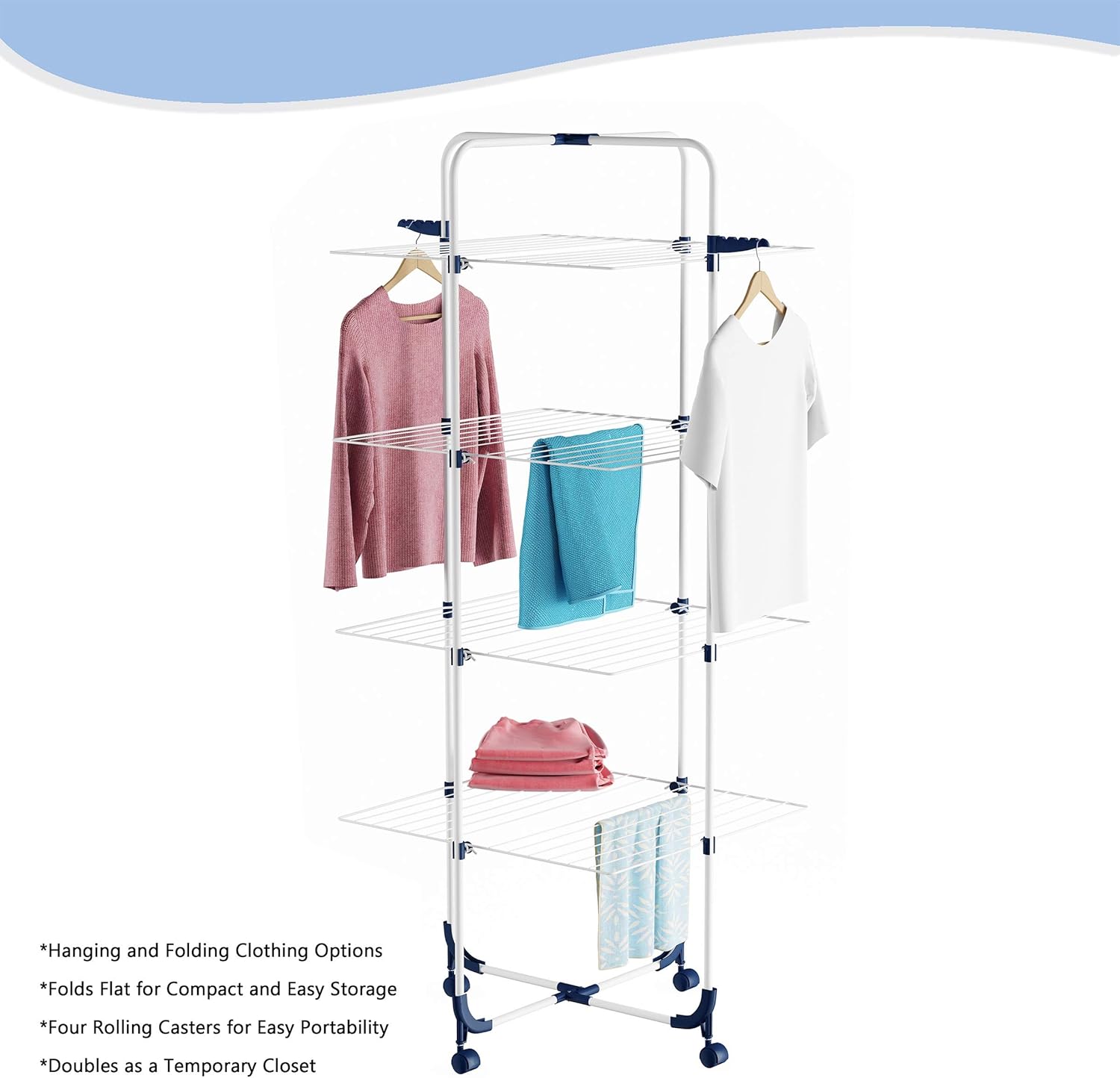 Lavish Home Clothes Drying Rack – 4-Tiered Laundry Station with Collapsible Shelves and Wheels for Folding, Sorting and Air Drying Garments