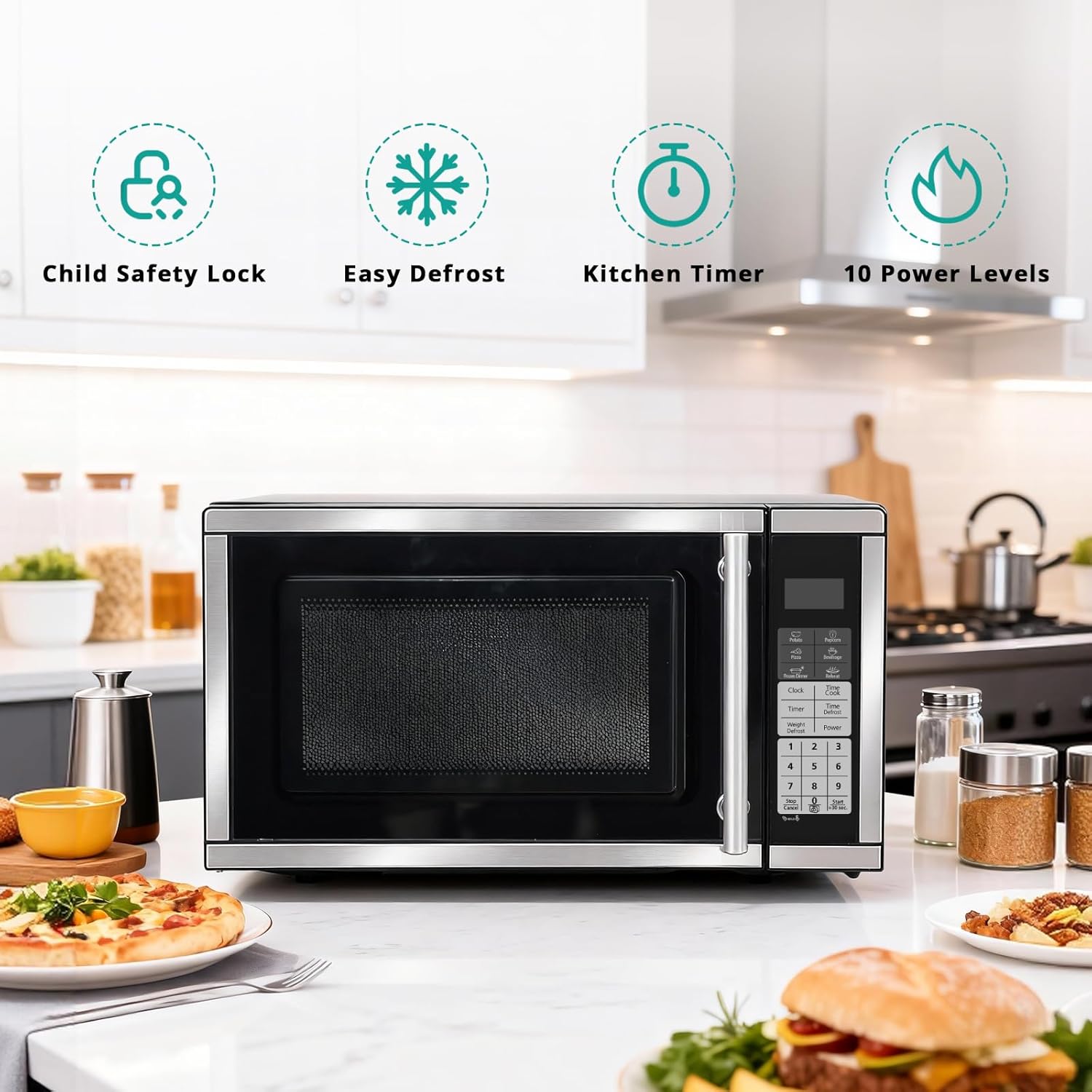 SMETA Countertop Mini Microwave Oven 0.7 Cu Ft, Compact Ovens 700W with 10 Power Levels, One-Touch Express Cook, Child Lock, Small Microwave for Kitchen, Dorm, Apartment, Space-Saving, Easy Clean