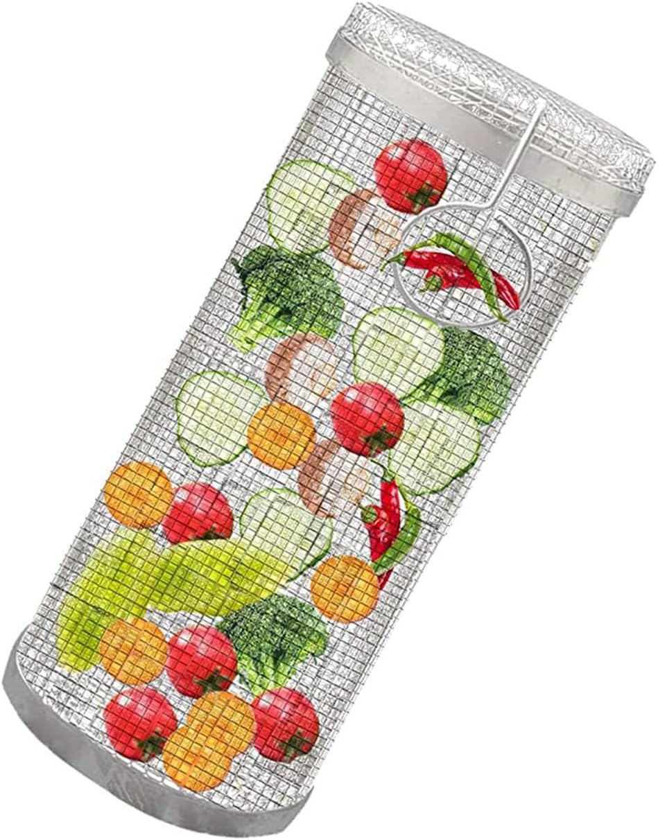 Rolling Grill Basket Stainless Steel,Camping Picnic Cookware Barbecue Cooking Grill Grate Accessories,30 X 10 X 10 Cm,6PCS