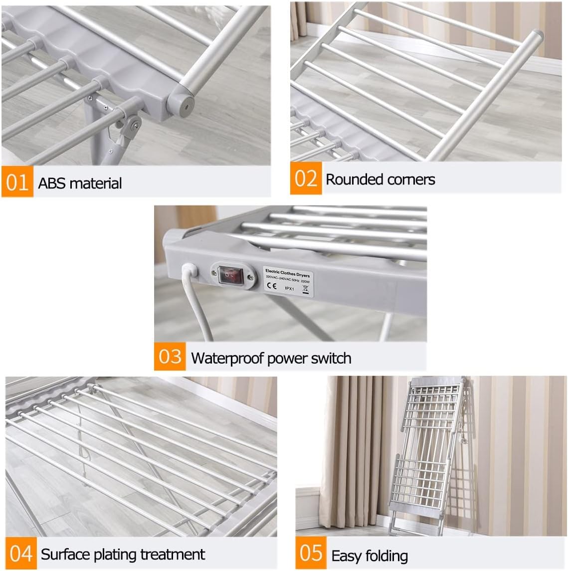 20 Bars Heated Clothes Dryer Folding,Heated Clothes Rail Airer Dryer with Wings,Energy-Efficient Electric Clothes Drying Rack for Home