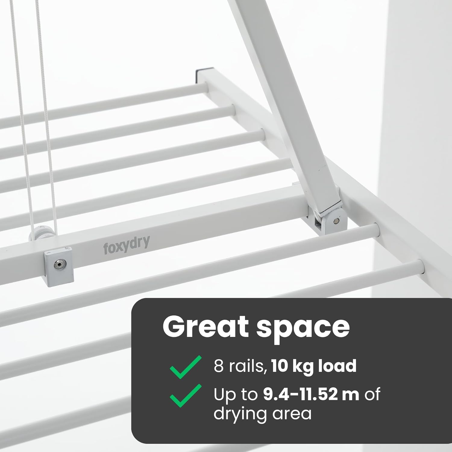 foxydry Mini, Ceiling Mounted Clothes Drying Rack, Pulley Clothesline, Vertical Folding Laundry Drying Rack 59.8x21.25x9.8 in