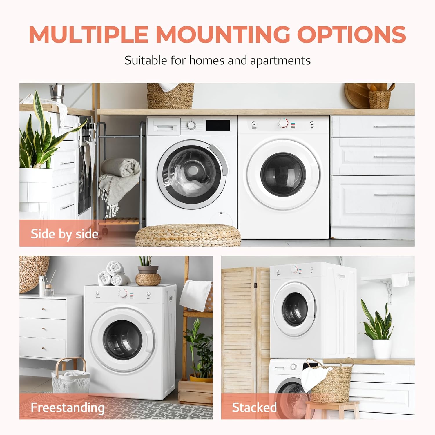 Euhomy Dryer, 3.5 Cu. Ft. 1500W Clothes Dryer, Stainless Steel Tumble Dryer with Exhaust Hose for Home, Apartment, Dorm, White