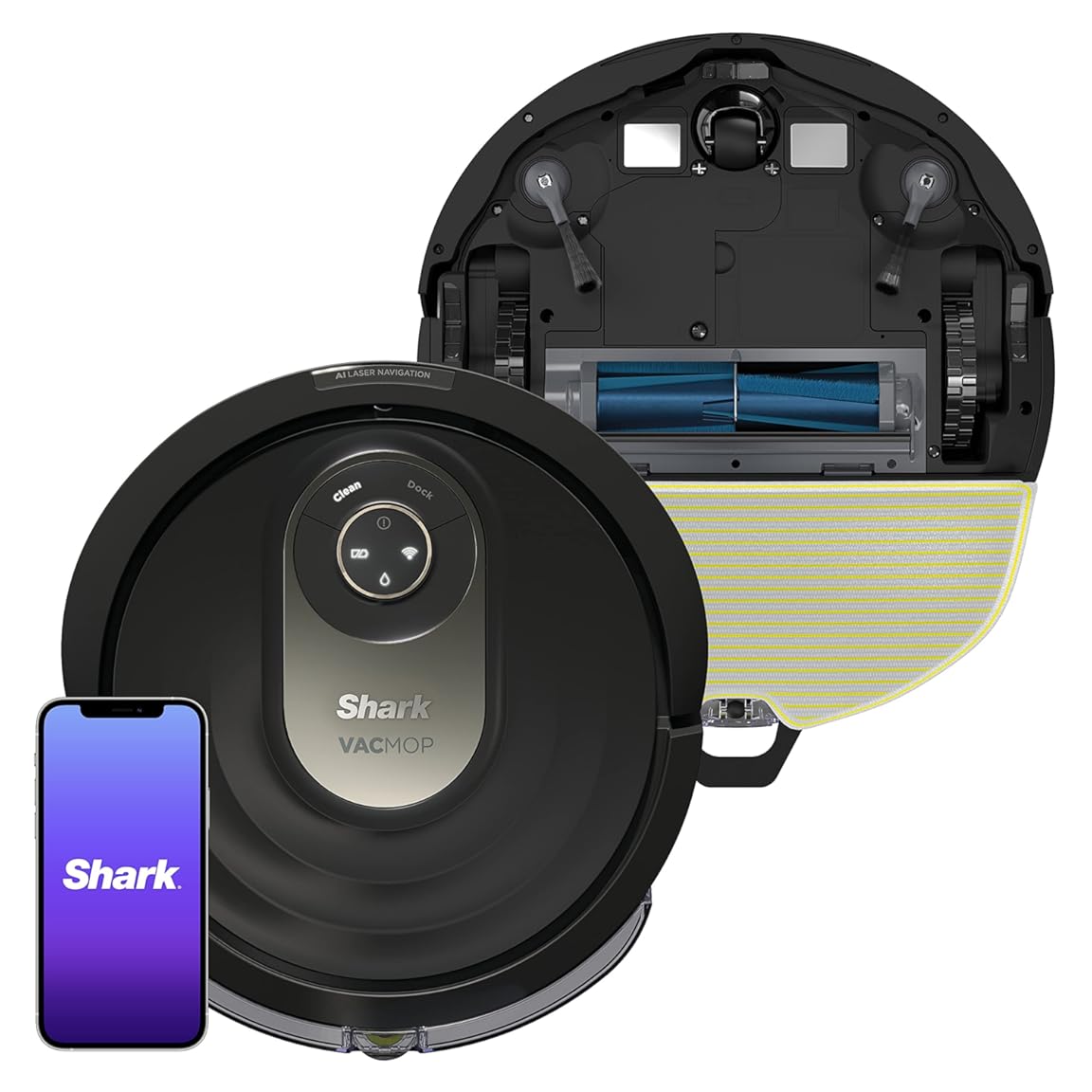 Shark AV2001WD AI VACMOP 2-in-1 Robot Vacuum and Mop with Self-Cleaning Brushroll, Home Mapping, Perfect for Pet Hair,Compatible Alexa,Wi-Fi Black/Brass (Renewed)