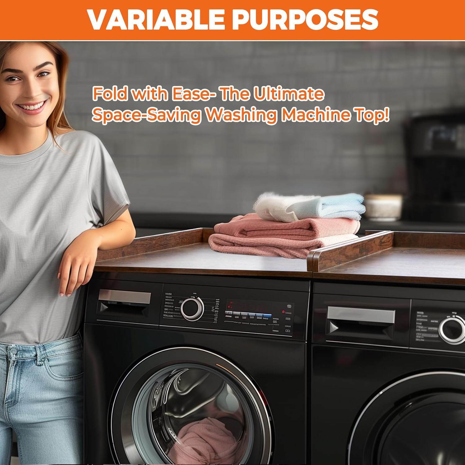 Washer Dryer Countertop, Wooden Laundry Countertop Set of 2 Dryer Storage Shelf for Laundry Room Organization (27.5