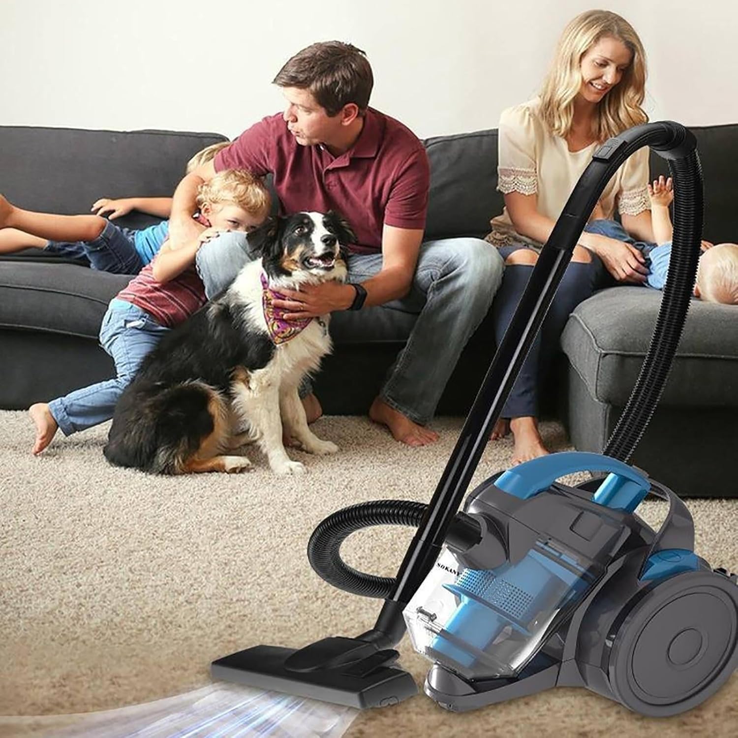 Bagless Cylinder Vacuum Cleaner, Automatic Power Cord 1.5L, 5m Power Cord, 4-Stage HEPA Dust Filter