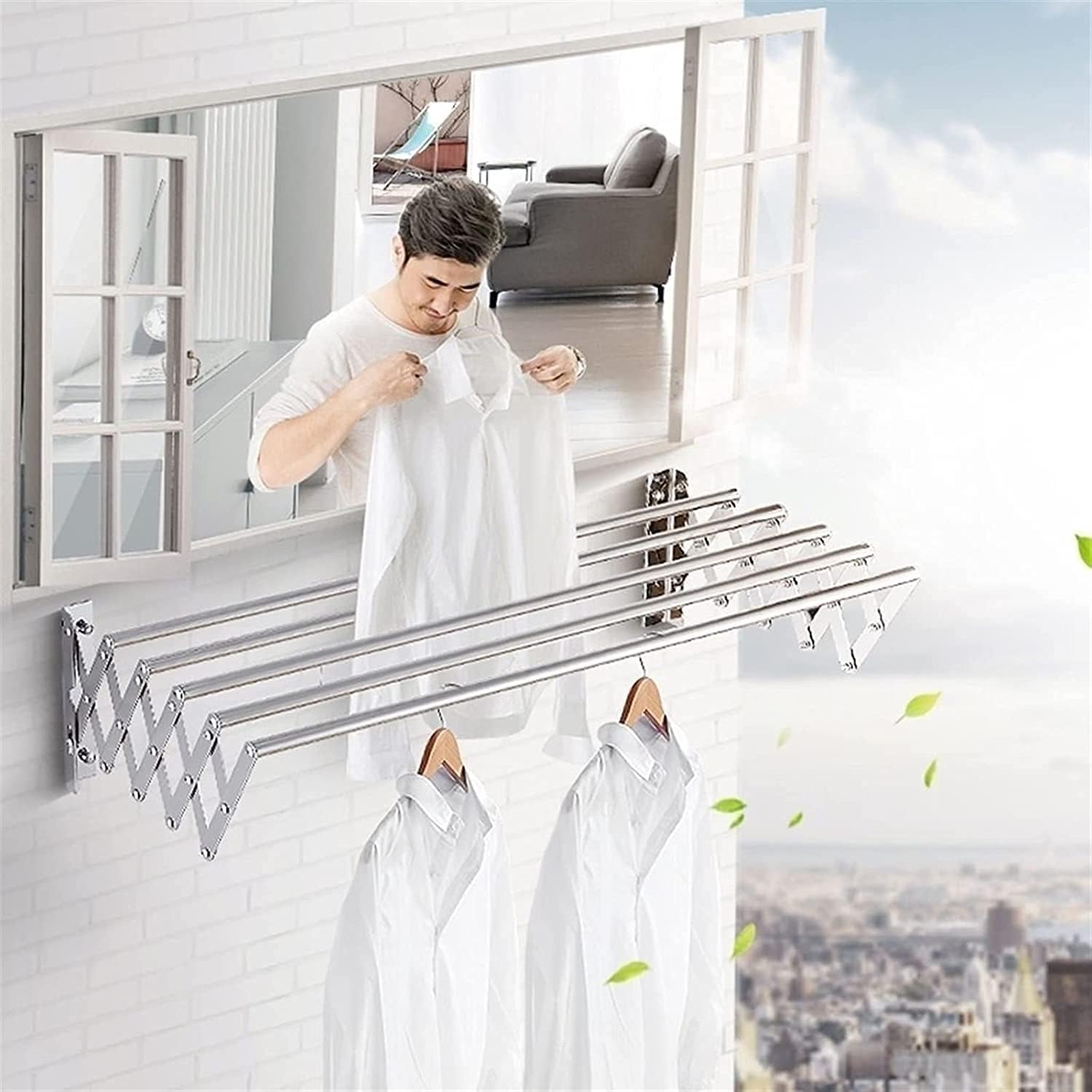 Wall Mounted Clothes Airer Dry Cleaning Hanger Wall Mounted Clothes Drying Rack,Stainless Steel Accordion Retractable Drying Rack for Laundry Room/Bathroom Tower,Easy to (60cm/23.6in)