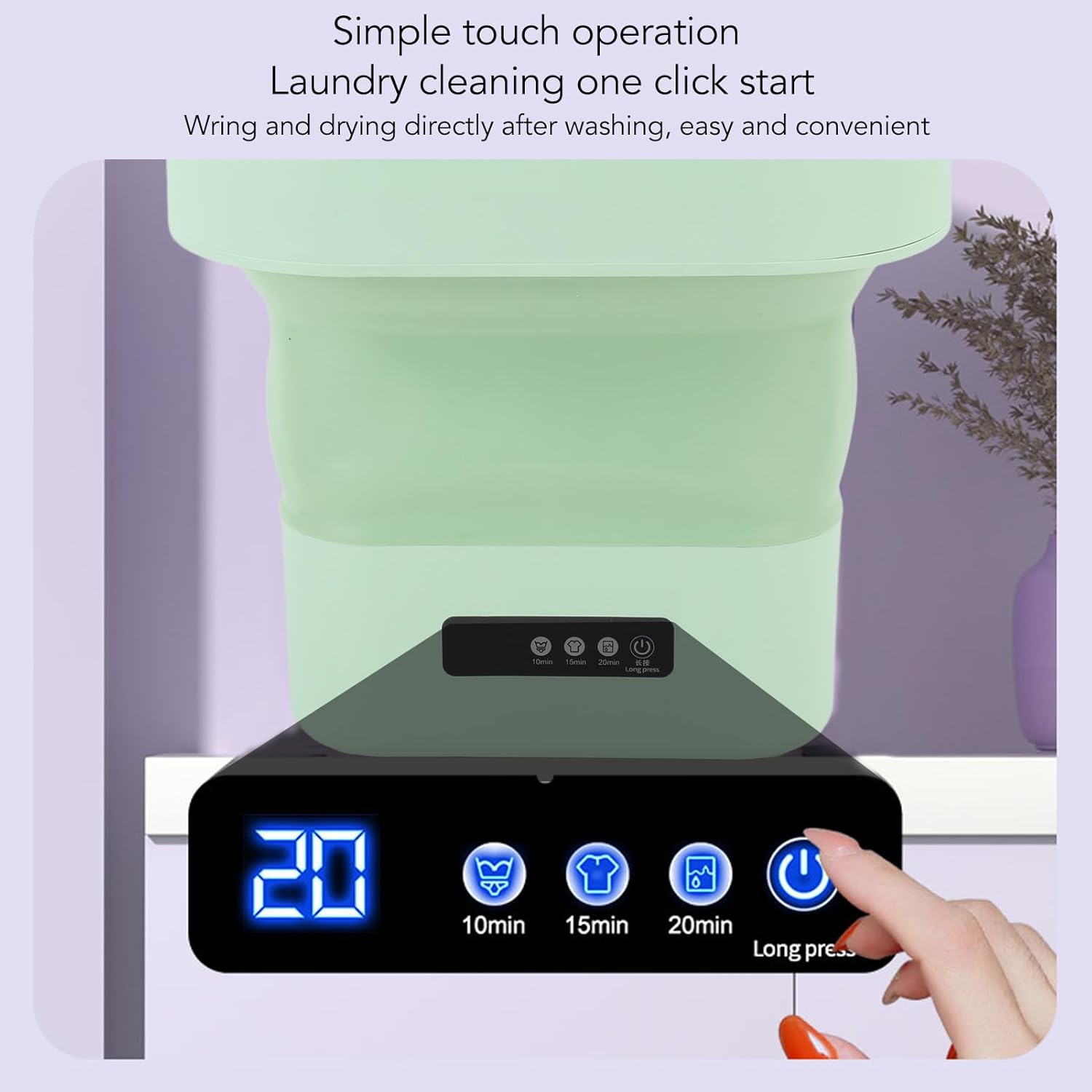 Portable Washing Machine, 10L Fully Automatic Spin Drying Function Foldable Mini Clothes Washer for Underwear Baby Clothes Basket Laundry Machine for Travel, Apartment (US + Green)