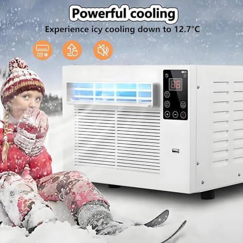 2-in-1 Portable Air Conditioner Compact Size Dehumidifier Mini Air Cooler with Remote Control & 1-12h timer & LED Light Cold AC Unit Personal Air Cooler for Home Bedroom Office