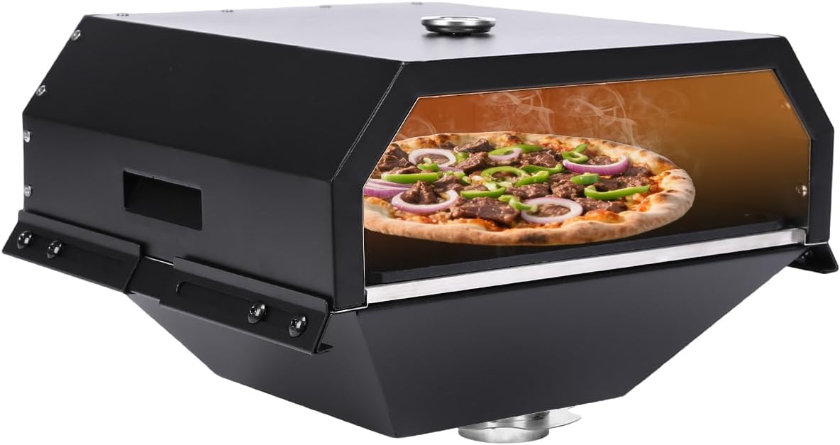 Hisencn Pizza Oven Attachment for Grill, Outdoor Pizza Oven Accessories for Traeger, Pit Boss, Camp Chef, Z Grills, GMG Pellet Grill, Detachable & Adjustable Pizza Maker with Heavy-Duty Pizza Steel