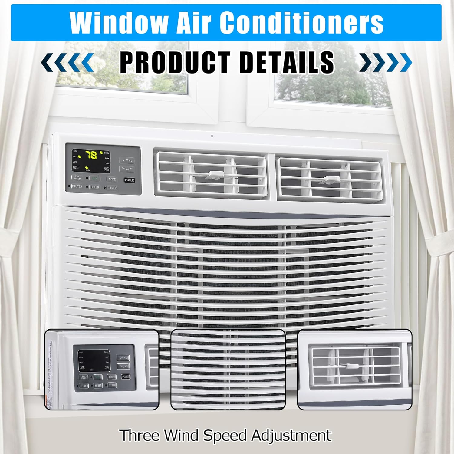 10,000 BTU Window Air Conditioner with WiFi, Window AC Cools up to 750 Sq, 115V. Quiet Operation with Remote & App Control, ECO Mode & 3 Fan Mode,Sleep, Washable Filter, Ft for Bedroom, Living Room