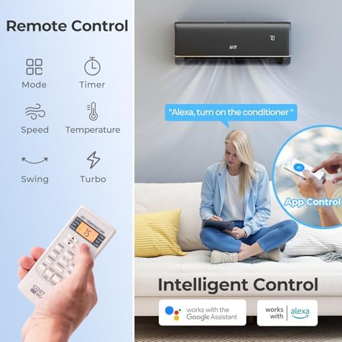 COSTWAY 9100BTU Mini Split Air Conditioner& Heater, 20.5 SEER2 115V Inverter Heater Pump System Cools Up to 450 Sq. Ft, Compatible with Alexa, Installation Kit (9100BTU, 115V, 20.5 SEER2)