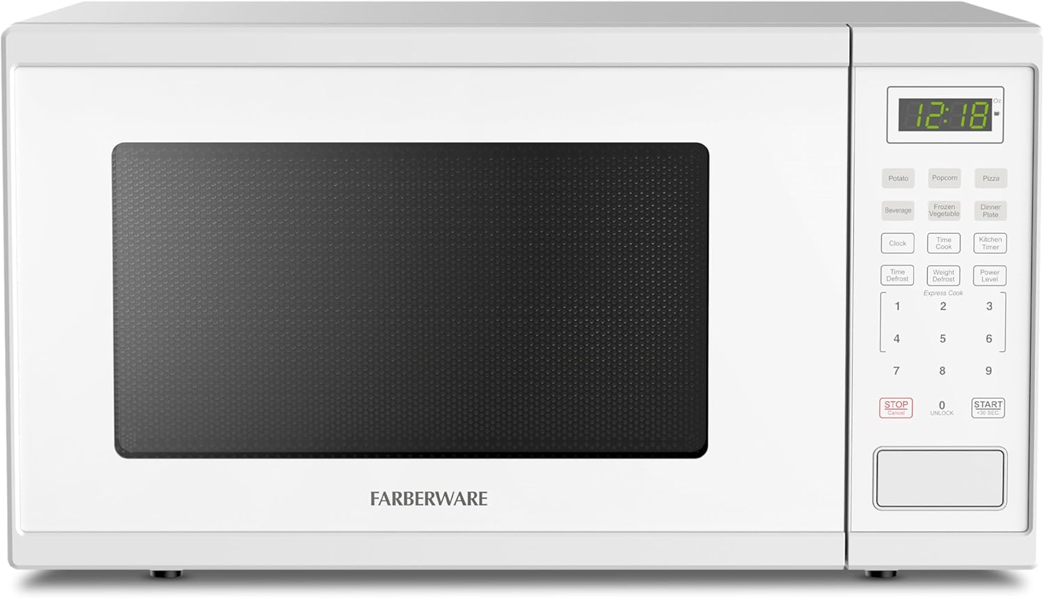 Farberware 1.1 Cu. Ft. Countertop Microwave Oven – 1000 Watts Power, Auto Cook Settings, Defrost, Easy Clean and Child Safety Lock - White