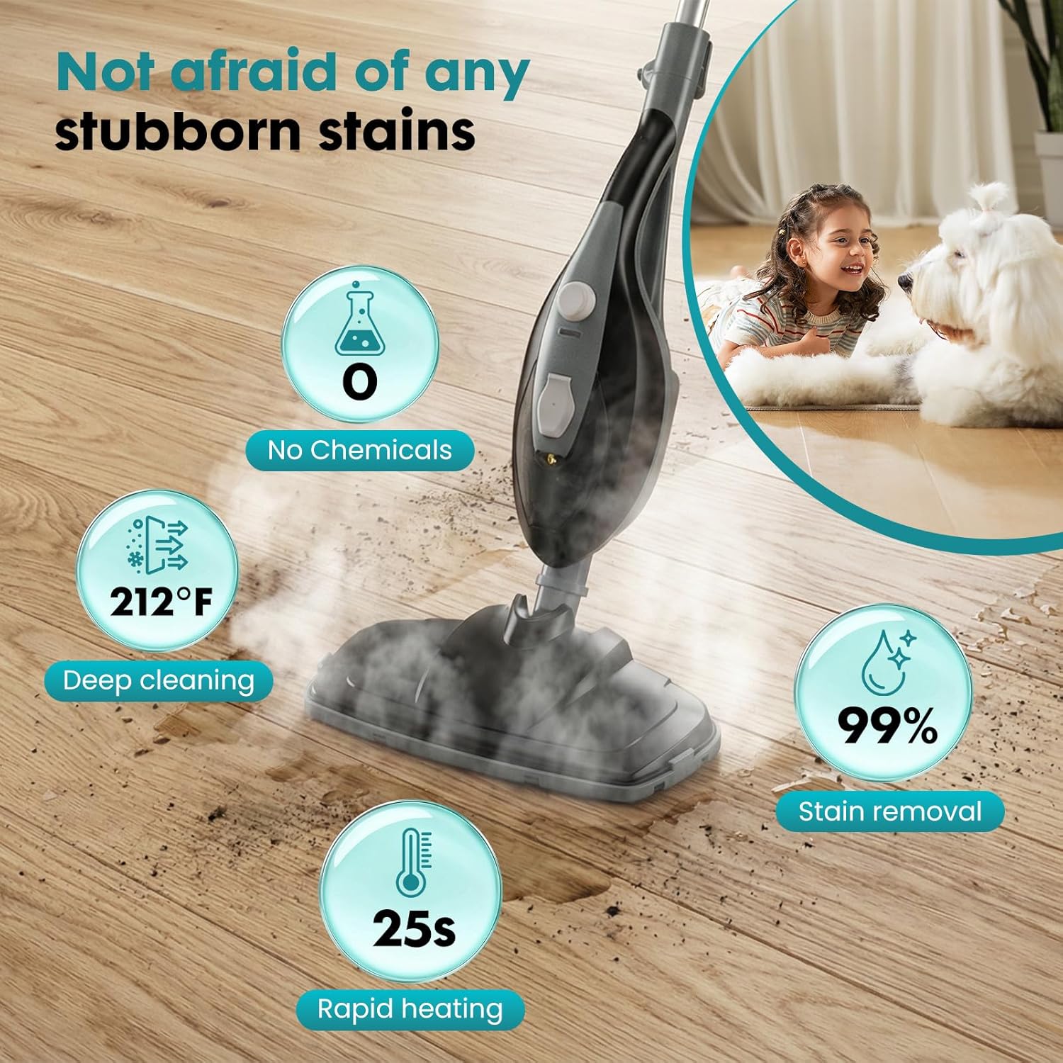 OLIXIS 10-in-1 Steam Mop, 1550W Detachable Handheld Steam Cleaner for Floor Cleaning, 16.4FT Cord, 2 Washable Pads, Multi-Purpose Floor Steamer for Hardwood, Carpet, Tile, Grout, Windows, Black Grey