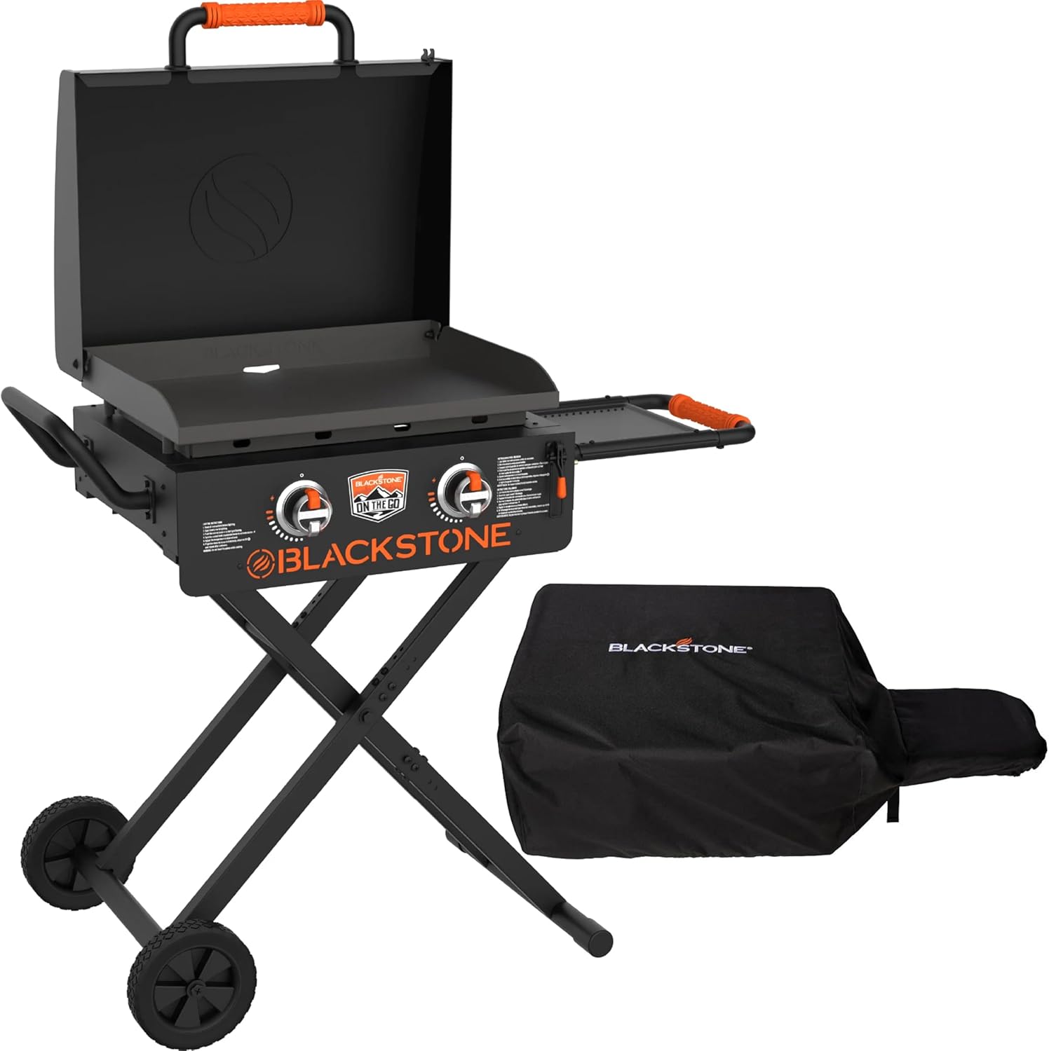 Blackstone 22 Inch Griddle 2350 Portable Blackstone Omnivore Grill with Flexfold Legs, with 22 Inch Blackstone Griddle Cover 5608 for On The Go Flexfold Griddle