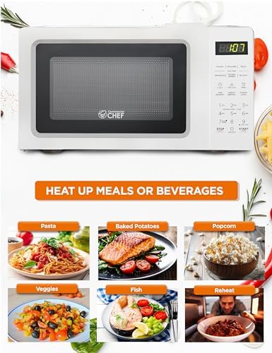 COMMERCIAL CHEF 0.7 Cubic Foot Microwave with 10 Power Levels, Small Microwave with Pull Handle, 700W Countertop up to 99 Minute Timer and Digital Display, White
