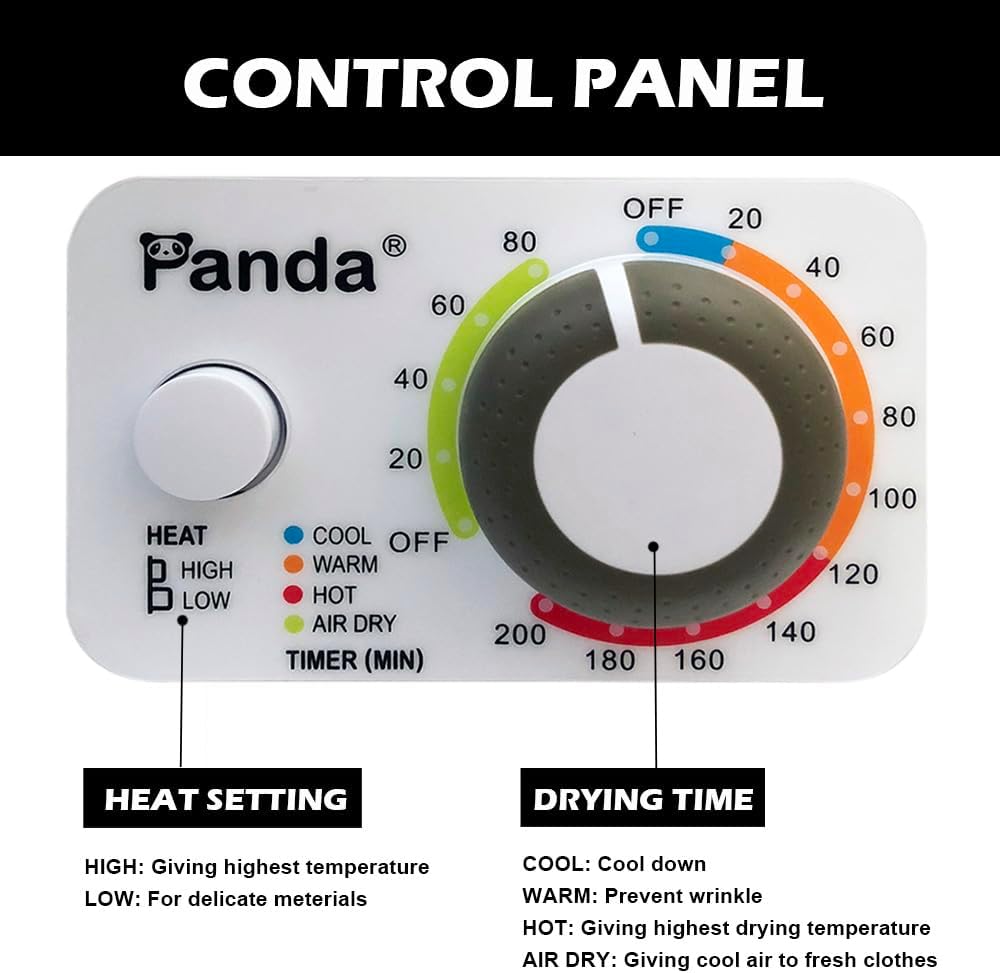 Panda Portable Clothes Dryer – 1.5 cu.ft Compact Electric Dryer, 850W, Stainless Steel Tub, 110V – Ideal for Apartments, Dorms & Small Loads