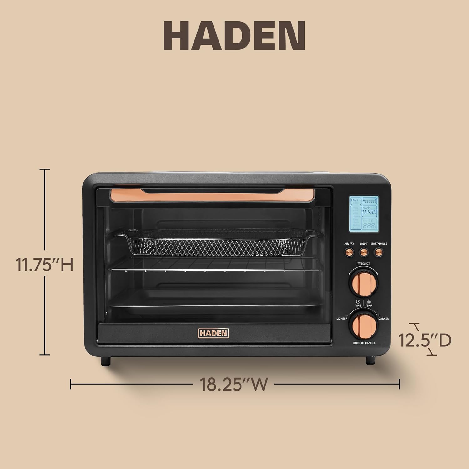 Haden Countertop 6 Slice Toaster Oven Air Fryer Combo for Kitchen, Black/Copper