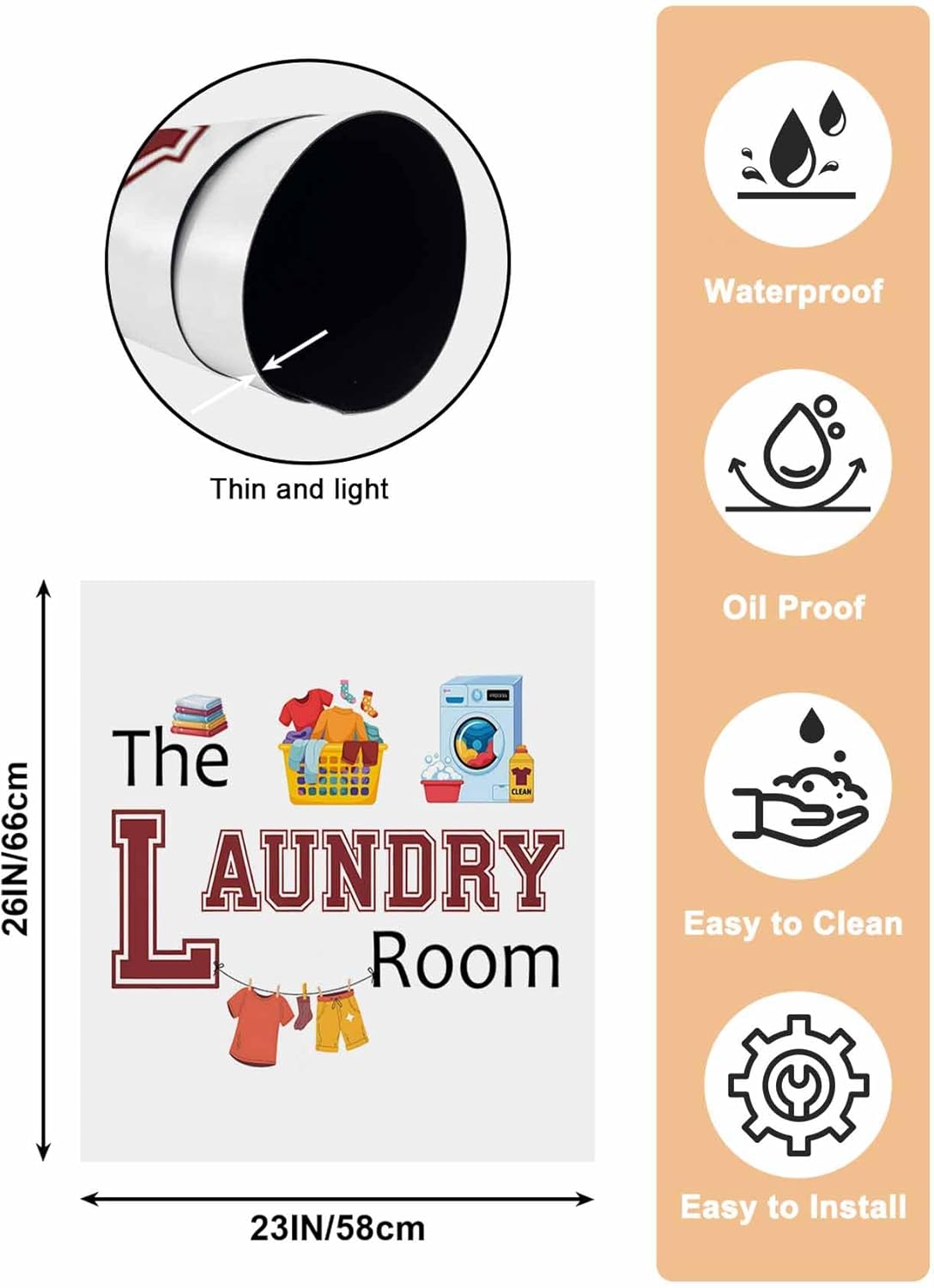 Laundry Room Dishwasher Magnet Cover, Cartoon Washing Machine Clothes Refrigerator Magnets Covers for The Front Door, Reusable Dishwasher Panel Fridge Decal Cover for Home Appliance Decor 23''x26''