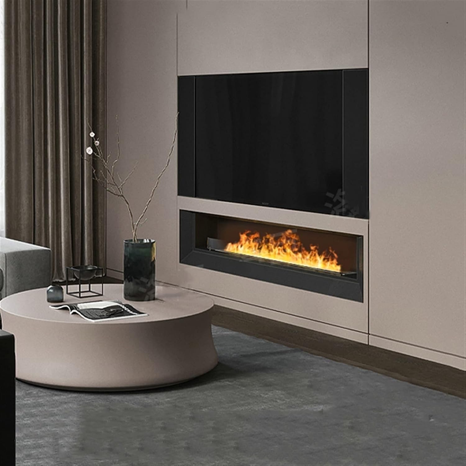 3D Water Vapor Fireplace with Humidifier Flame 3D Simulation Flame Background Wall Stove, 3mm Ultra-Thin Panel, Intelligent Water Filling, High Flame, Electronic Steam Humidifier(Single Color,200cm)