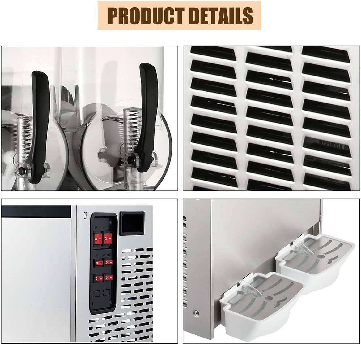 15L Commercial Slush Machine, 2 Tank Electric Crushed Ice Maker, Portable Ice Slushie Making Machine Smoothie Blender