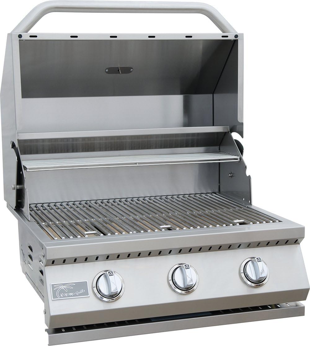 KoKoMo Stainless Steel 3 Burner Built-In Gas Grill | Heavy Duty 12,000 BTUs BBQ Liquid Propne Grill | Perfect for Cooking Area, Barbecue, Garden & Patio Backyard | Cabinet Style 304 Burner Gas Grill