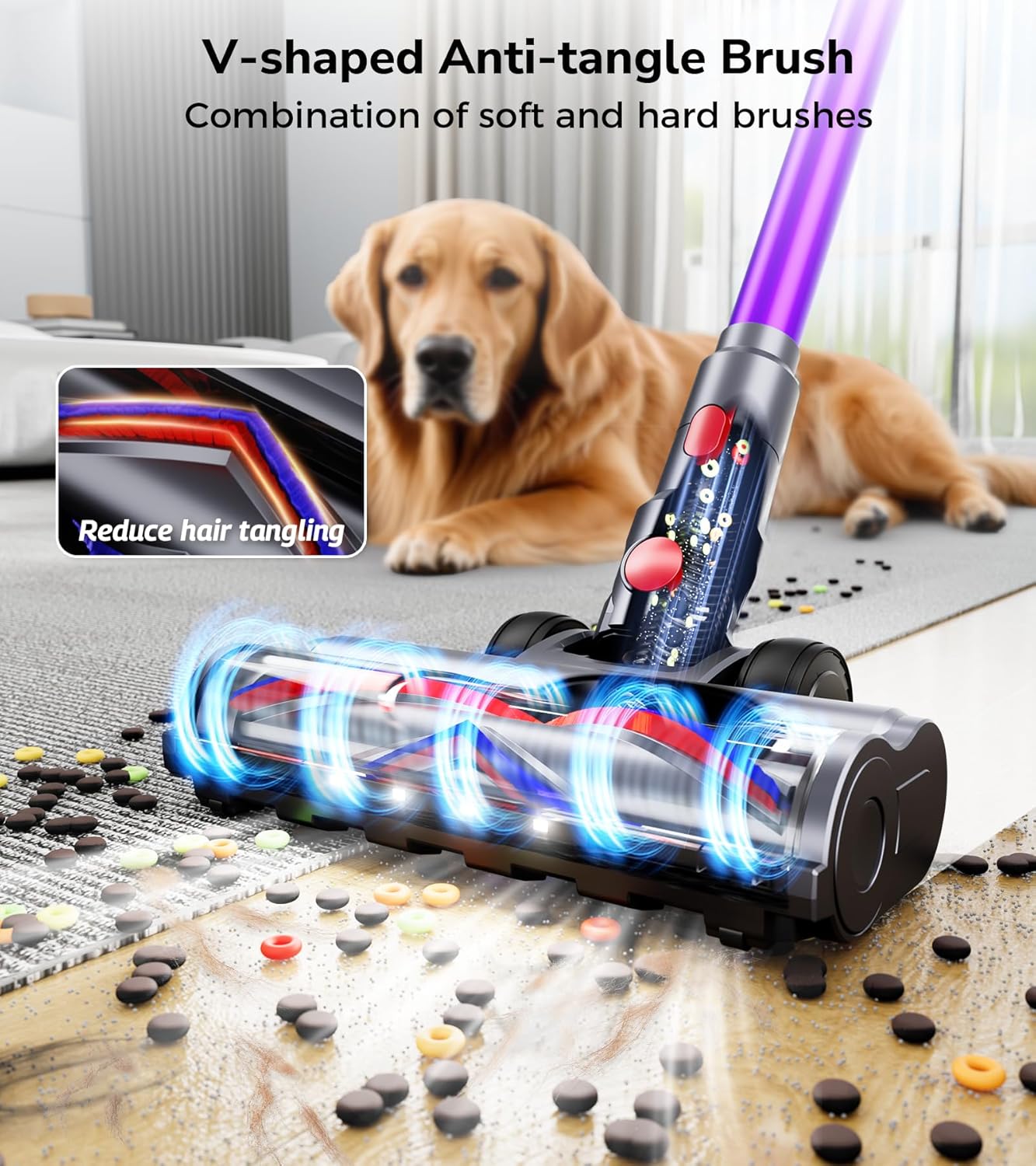Cordless Vacuum Cleaner, 550W 48Kpa 70 Mins Vacuum Cleaners for Home, Self-Standing Stick Vacuum with Touch Screen, Wall Dock, Anti-Tangle Rechargeable Vacuum for Pet Hair Carpet Hardwood Floor