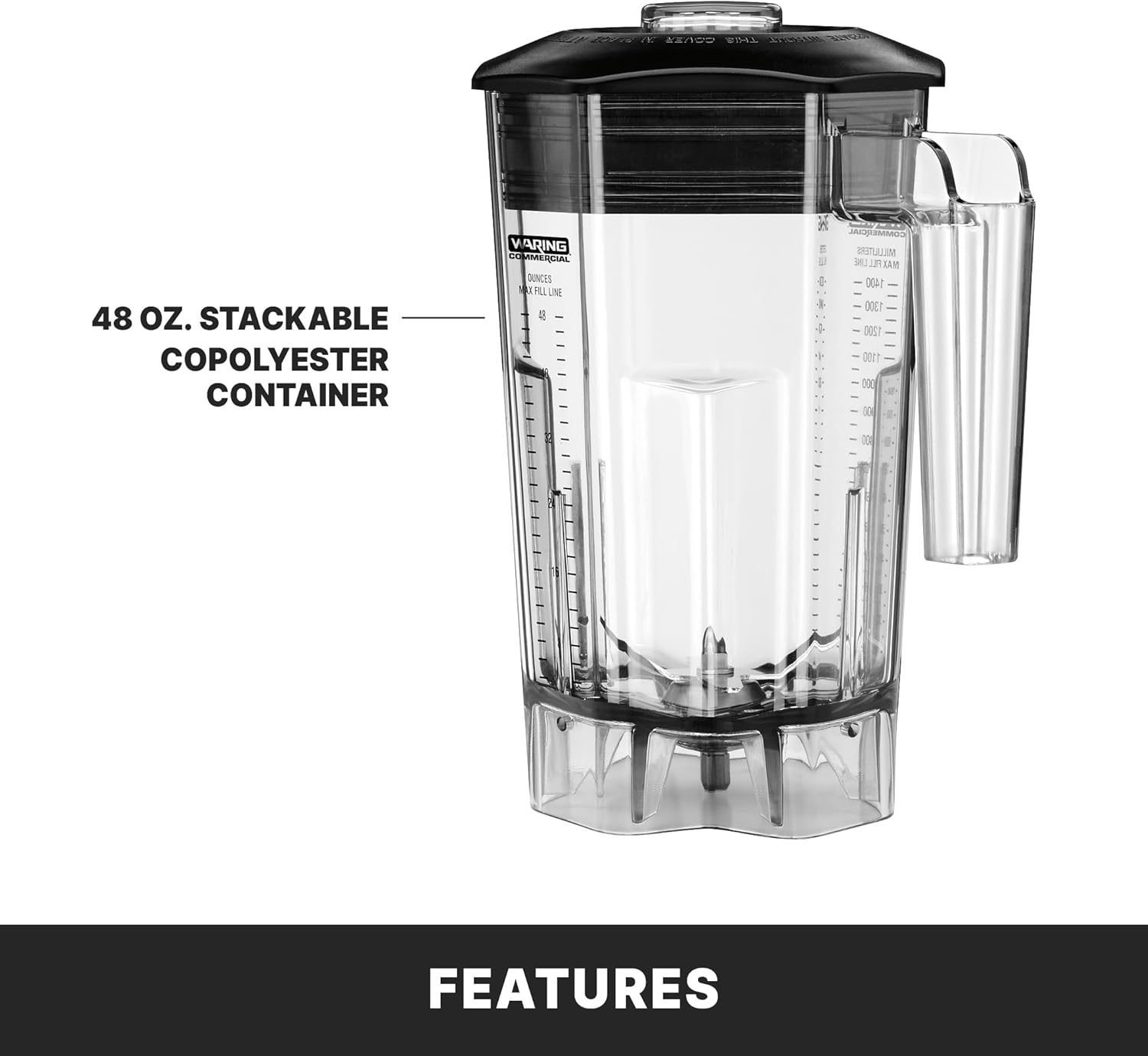 Waring Commercial TBB145 TORQ 2 Horsepower Blender, 2 Speed Toggle Switch Controls, with 48 oz. BPA Free Container, 120V, 5-15 Phase Plug, 9 x 15.75 x 11.5 inches, Multicolor