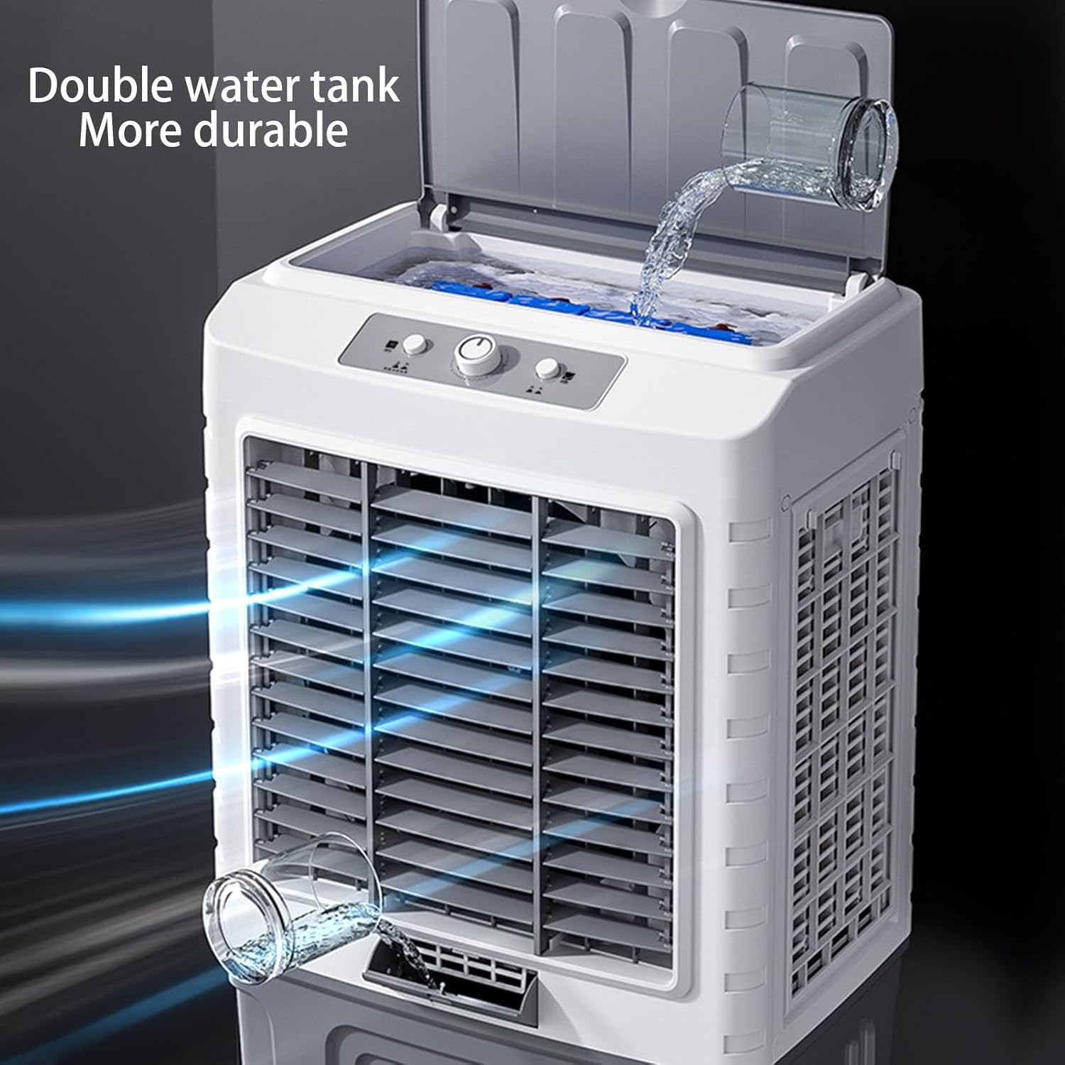 Evaporative Air Cooler, Portable Air Conditioner with Ice Crystals and 3 Wind Speeds, Swamp Cooler for Room Office Factory(60 * 42 * 115cm)