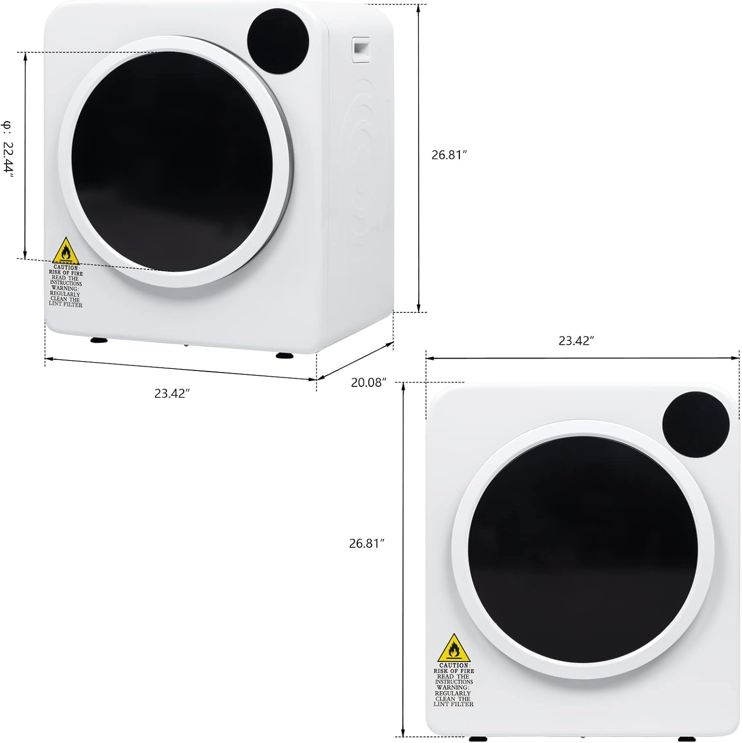 Generic 13.2Ibs 6kg White Portable Electric Compact Laundry Clothes Dryer with Stainless Steel Tub, 6kg Capacity, 1300W Power, 6 Drying Modes, LED Display, Apartment, Home, Dorm