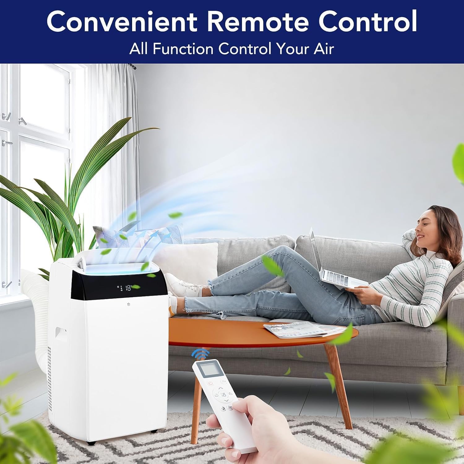 14,000 BTU Portable Air Conditioner - Cools 750 Sq.Ft, 3-in-1 Portable AC (ASHRAE) Dehumidifier Fan, Remote Control Window Kit, Quiet Portable Air Conditioners for Bedroom 48dB for Home, Office