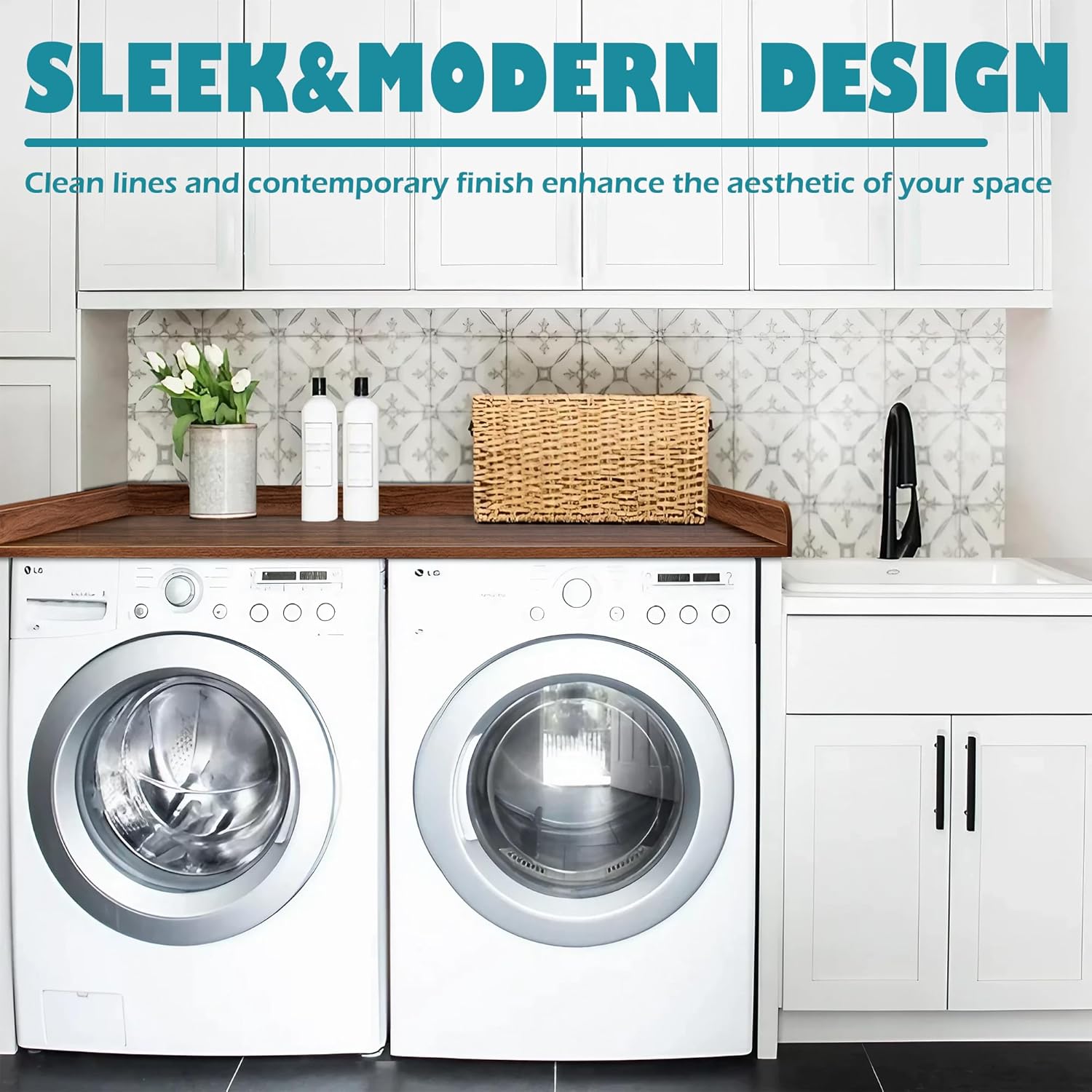 Royxen Laundry Countertop Solid Wood, Countertop for All Front-Loaded Washing Machine and Dryer, Extra Room for Laundry Room, Walnut Color