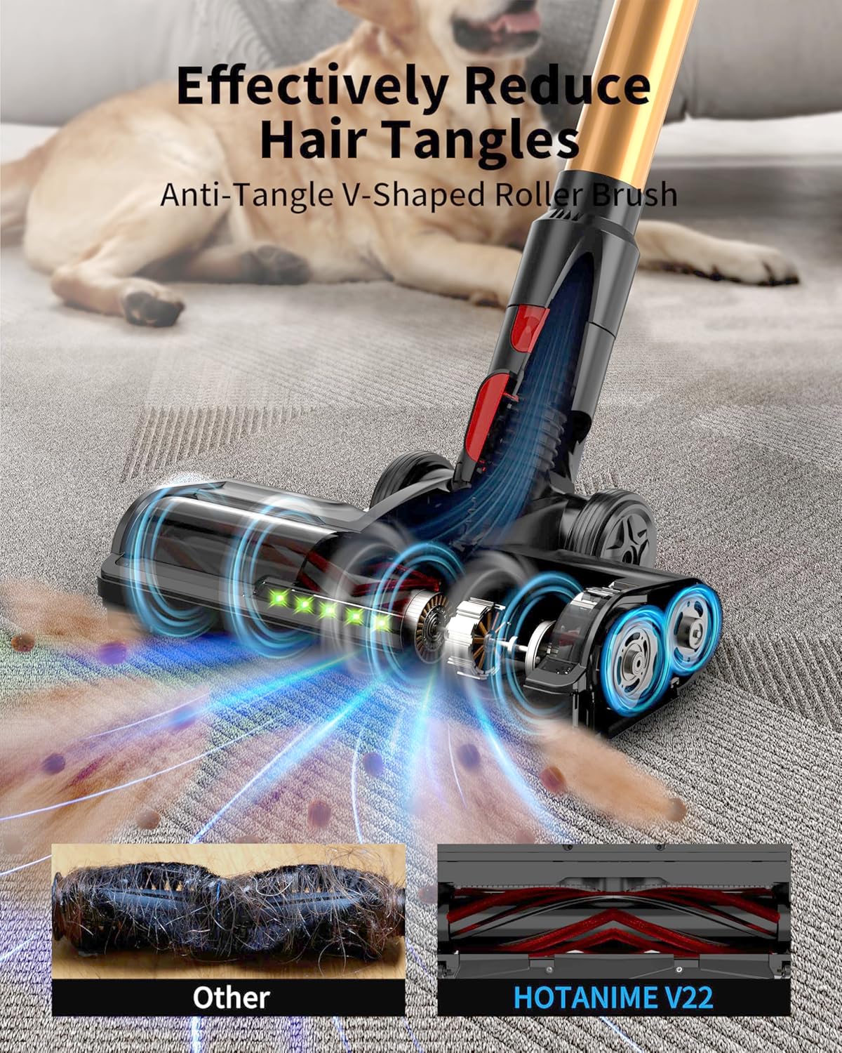 Cordless Vacuum Cleaner, 650W 50KPA 70Mins, Upgraded Vacuum Cleaners for Home, Self-Standing Stick Vacuum with Anti-Tangle Brush, LED Touch Screen for Hardwood/Carpet/Pet Hair/Car