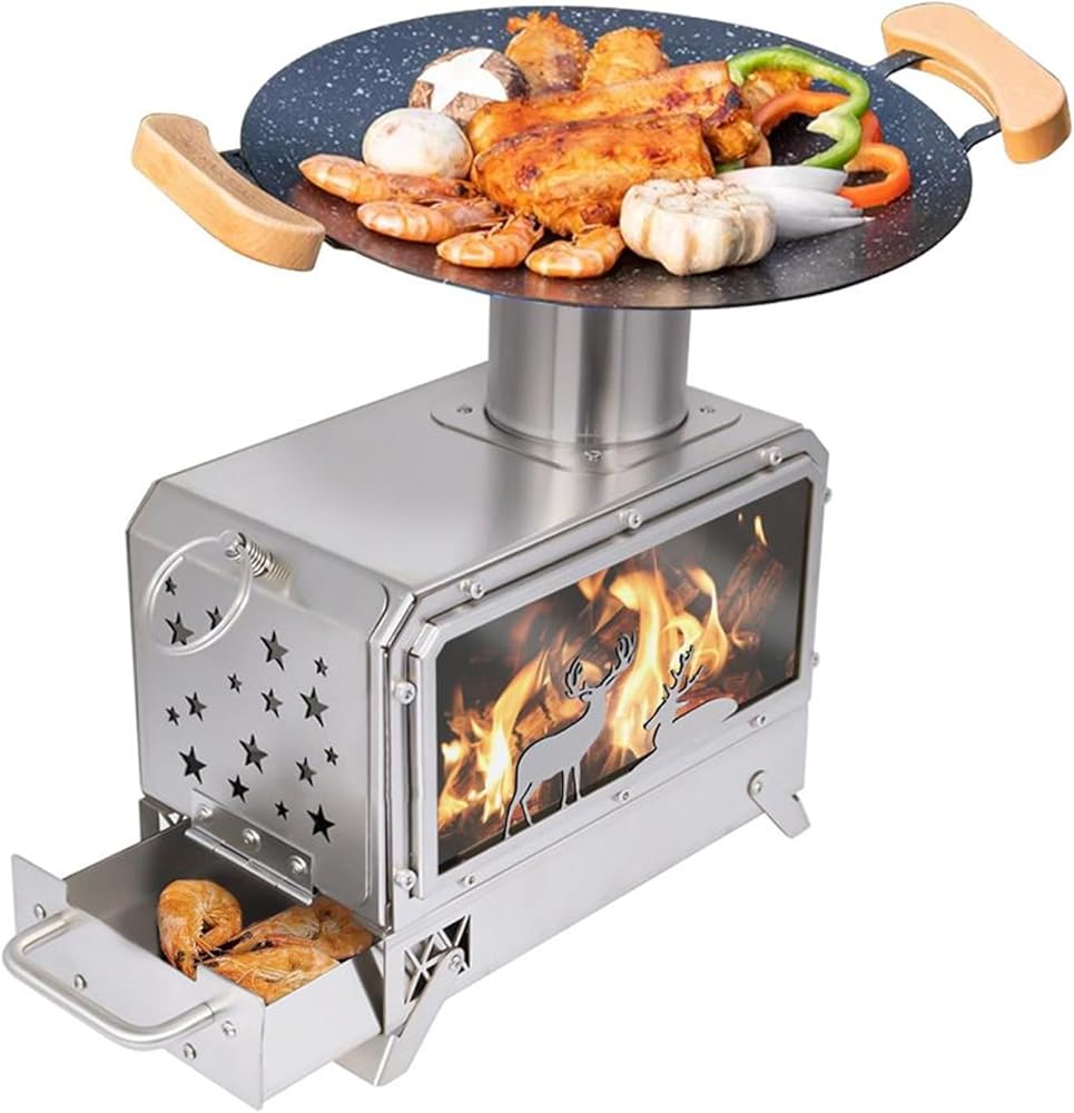 Portable Outdoor Camping Stove Stainless Steel Stove for Outdoor Cooking Heating & Fishing BBQ Backpacking Stove(Medium)