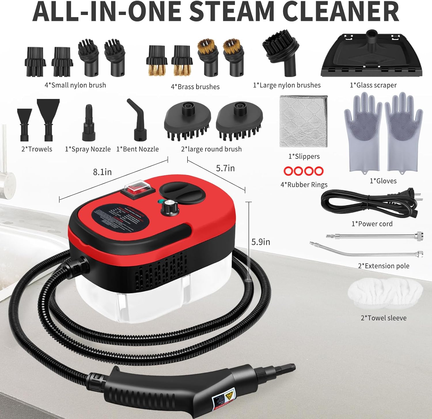 Steam Cleaner, 6-gears Adjustable, 15s Heat-Up, 1.29 Quarts Tank, Portable Steamer for Cleaning with 26 pcs Accessories, Steam Cleaner for Home,Dirt, Grease, Grout, Tile,Floor,Couch and Car