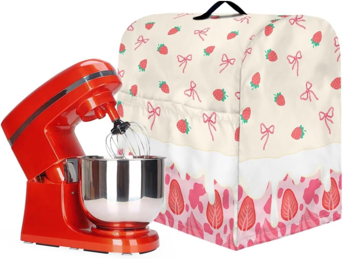 Stand Mixer Cover with Organizer Bags, Blender Accessories Stand Mixer Dust Cover Kitchen Decorations Covers Blender Bags Universal for Kitchen Strawberry Ice Cream