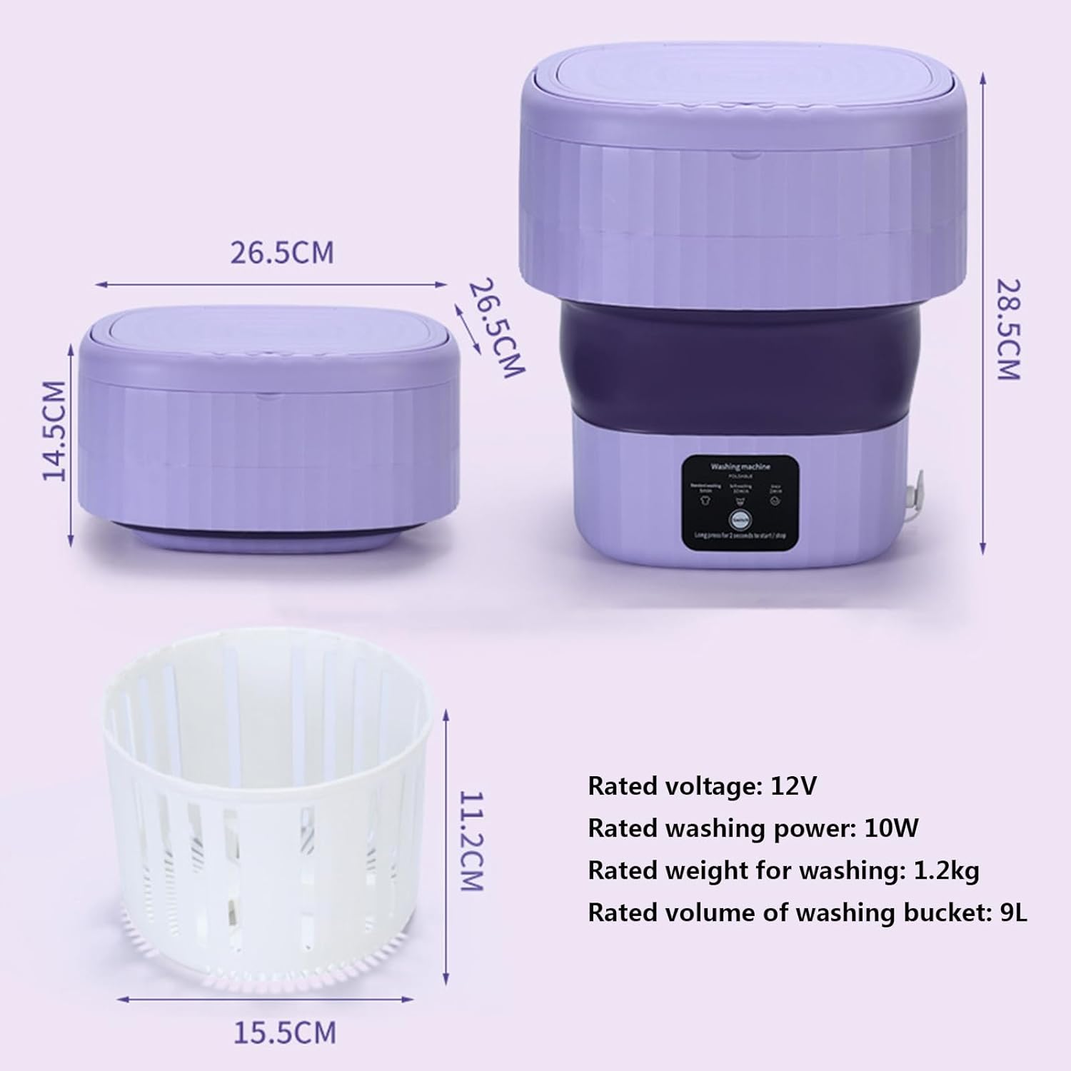 Mini Washing Machine for Clothes, Foldable Small Portable Washing Machine with 3 Modes Half Automatic Washt, 9L High Capacity Portable Washer Machine and Dryer for Apartment,Purple
