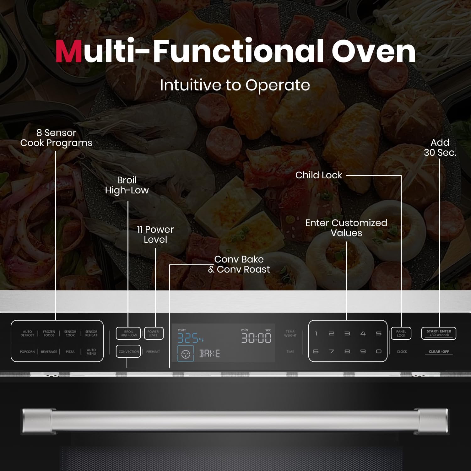 Gasland 24 Inch Built in microwave oven, Microwave and Convection Oven Combination, 1000W, 11 Levels, Sensor Cook, Touch Control, LCD Display, 1.6 Cu. Ft Wall Microwave Oven Combos, Stainless Steel