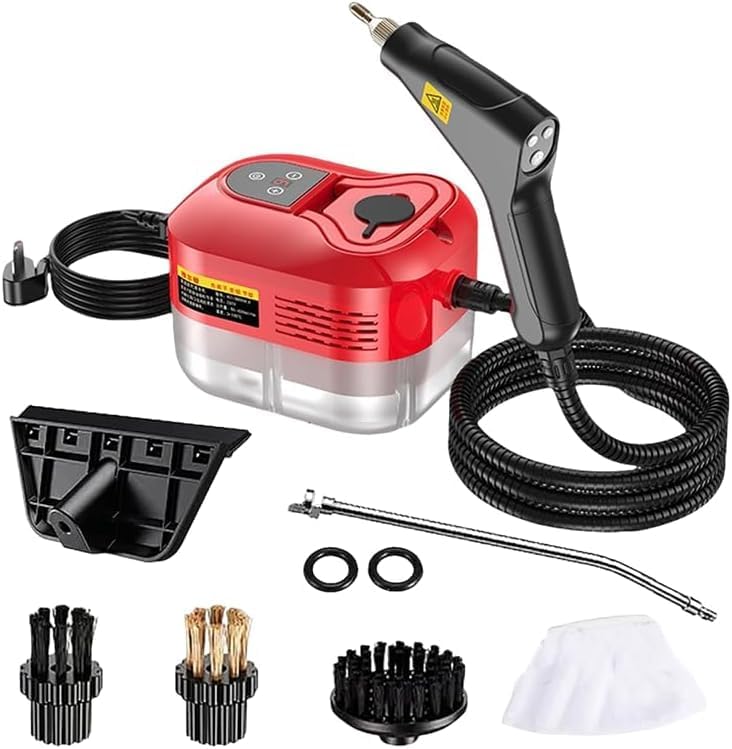 Saker Handheld Steam Cleaner: 10-Second Heat Up, 6-Level Adjustable Speeds, Multi-Surface Use on Floors, Windows, Kitchen, Bathroom - Portable & Cordless (Red-Dual Control (Upgraded Touch Control))