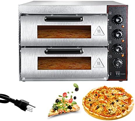 Shikha Commercial Pizza Oven 16 inch Pizza Double Deck 3000W 110V Electric Oven Multipurpose Toaster Bake Broiler 40L Capacity Stainless Steel for Restaurant Home Pizza Pretzels Baked Roast Yakitori