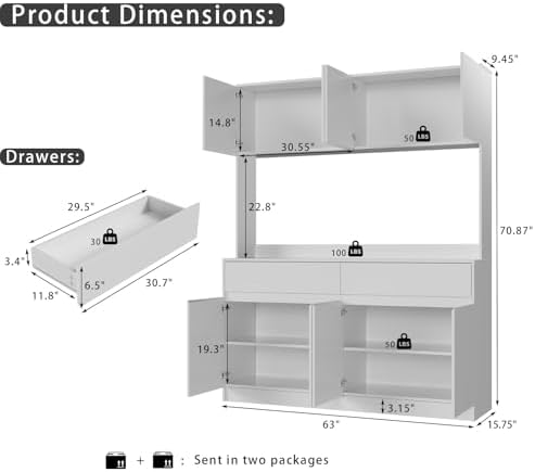 Kitchen Hutch Storage Cabinet, 63