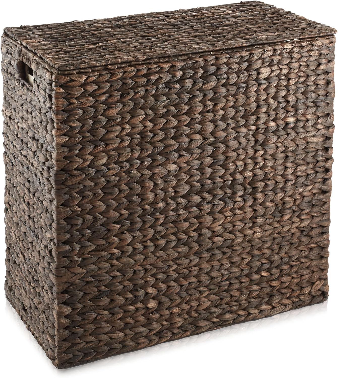 Casafield 2-Section Laundry Hamper with Removable Liner Bags - Espresso Dark Brown, Woven Water Hyacinth Double Laundry Basket Sorter for Clothes