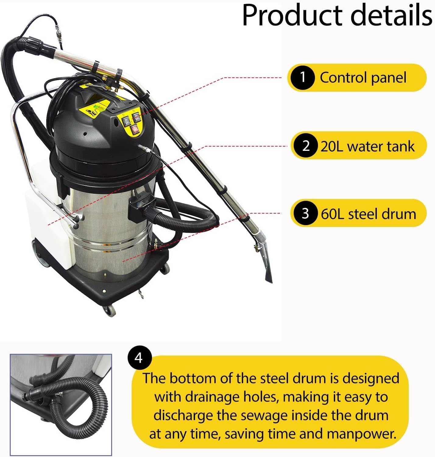 Commercial Carpet Cleaning Machine, 110V Professional 3 in 1 Carpet Vacuum Extractor, 2000W Carpet Cleaner for Sofa Curtain
