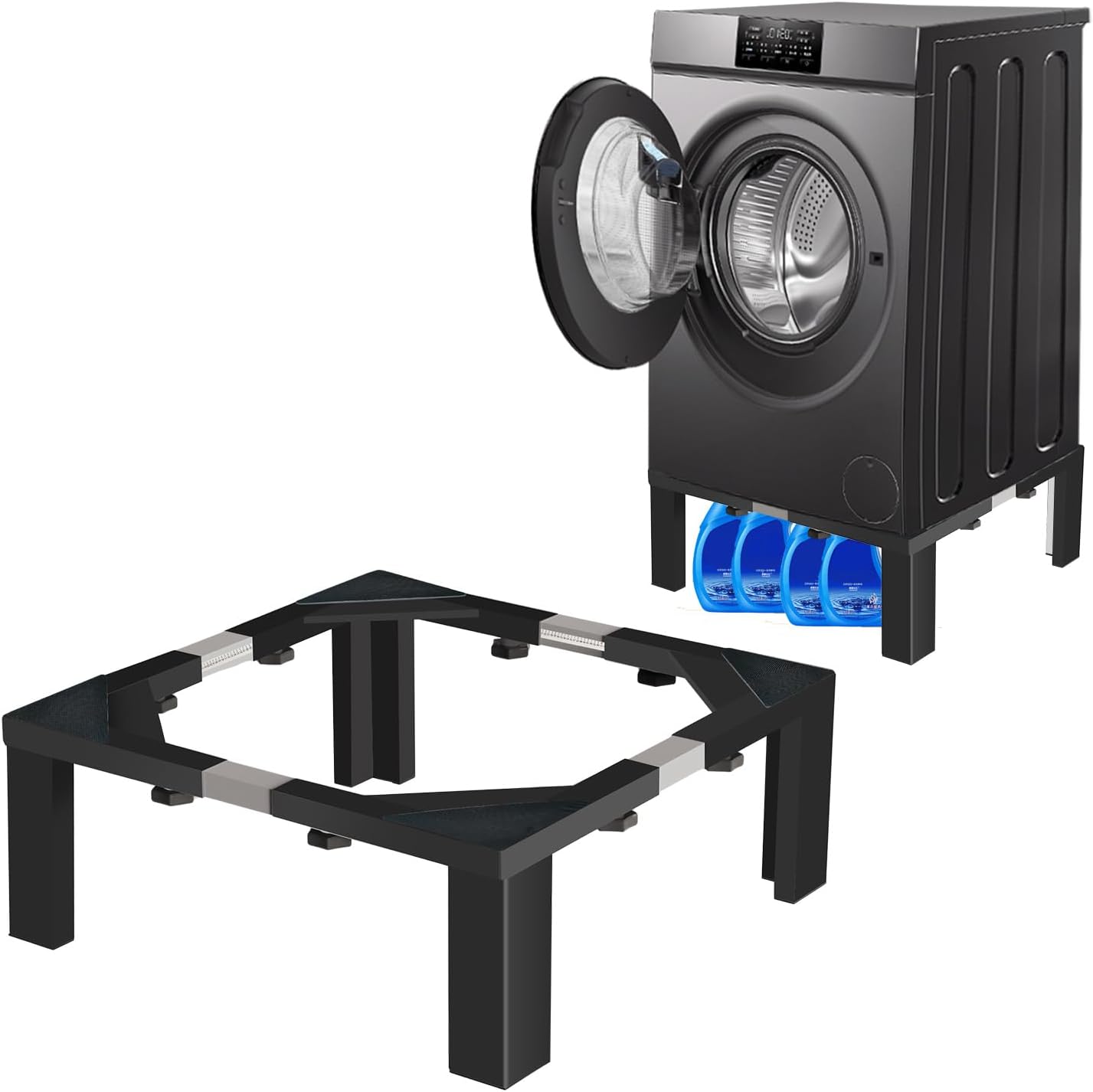 1200LB Heavy-Duty Stainless Steel Laundry Pedestal | Universal Riser for Front Load Washer & Dryer | Anti-Vibration Design, Tool-Free Install(Black)