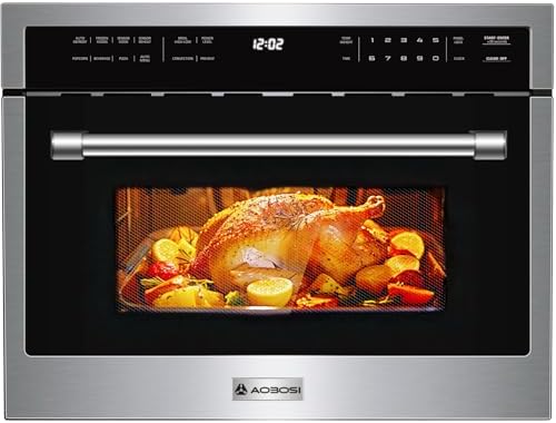 AAOBOSI 24 Inch Built in Microwave Convection Oven,1.6 Cu.Ft Wall Microwave Ovens Air Fryer Combos(upgraded), 1000Watt Power Sensor&Auto Cook, 12 Cooking Modes, Drop Down Door,Stainless Steel