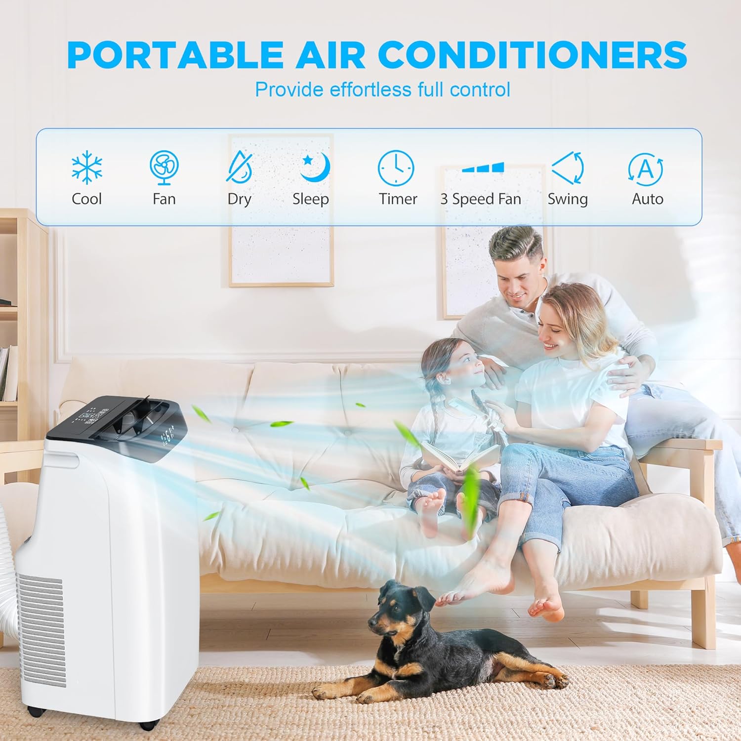 12,000 BTU Portable Air Conditioner Cools Up to 500 Sq.Ft, 3-IN-1 Energy Efficient Portable AC Unit with Remote Control & Installation Kits for Large Room, Campervan, Office, Temporary Space