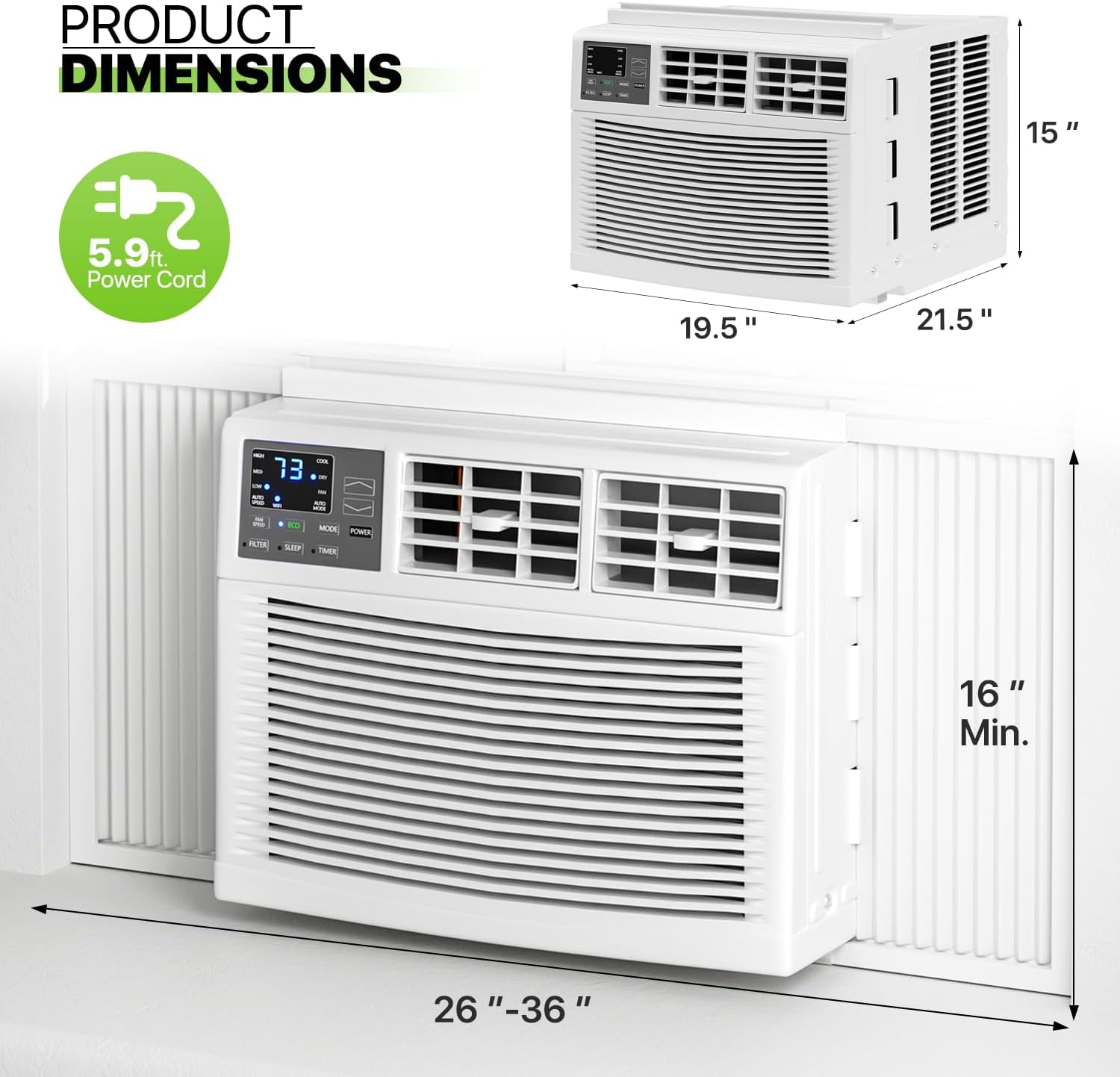 Magshion 12000 BTU Window Air Conditioner, Wi-Fi & Remote Control, Cools Large Rooms up to 450 Sq. Ft., Quiet Operation, 3 Cooling Modes, Washable Filter, Easy Install Window AC Unit