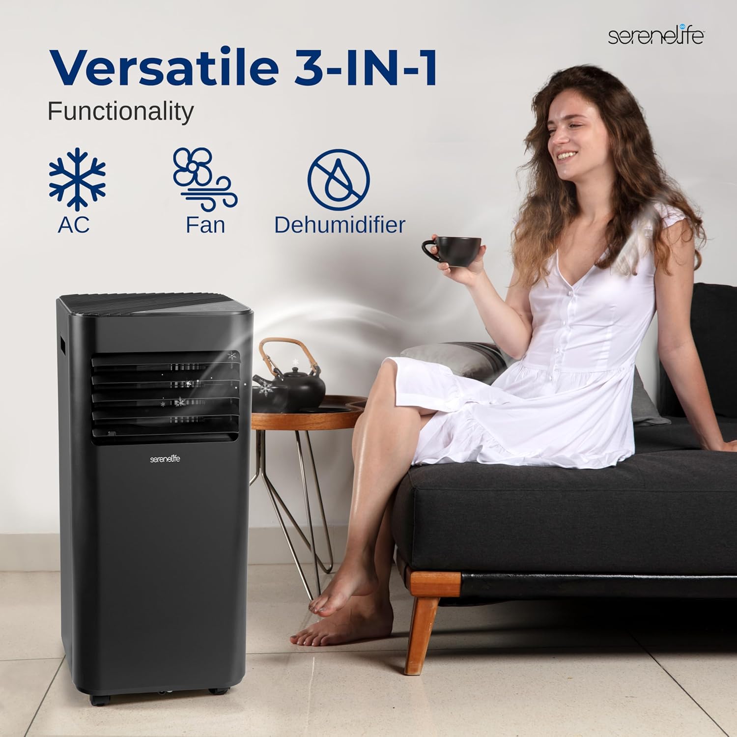 SereneLife 8,000 BTU Portable Air Conditioner, 115V Compact Room Air Conditioner with Dehumidifier & Fan, Window Mount Kit Included, Mini AC Unit for Bedroom, Office, or Home, Black