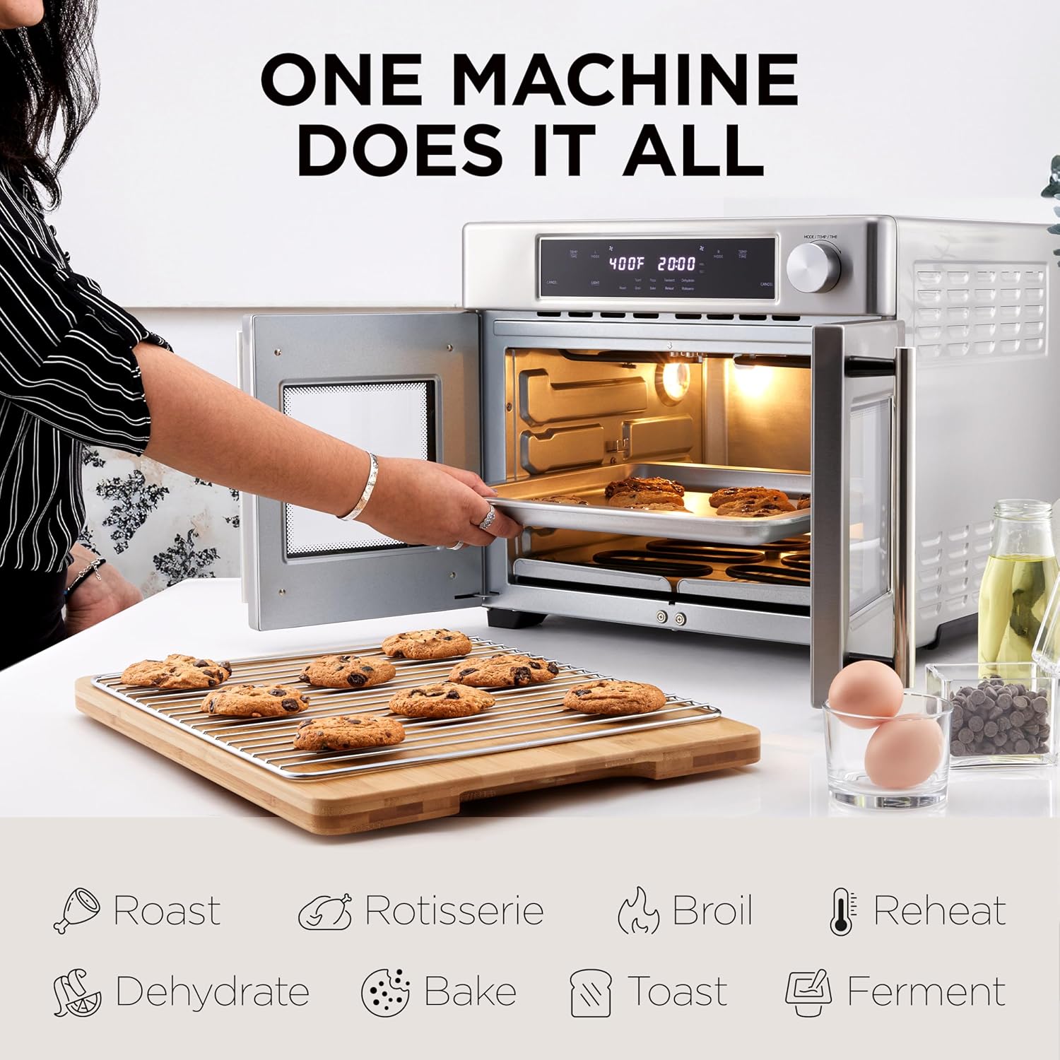 Ivation Dual Zone Air Fryer French Door Oven - 32 Quatity Convection Toaster Combo, 10-in-1 Multifunction Up to 450° - 1800W - Temperature Control, Timer - Stainless Steel - Dehydrate, Bake, Roast