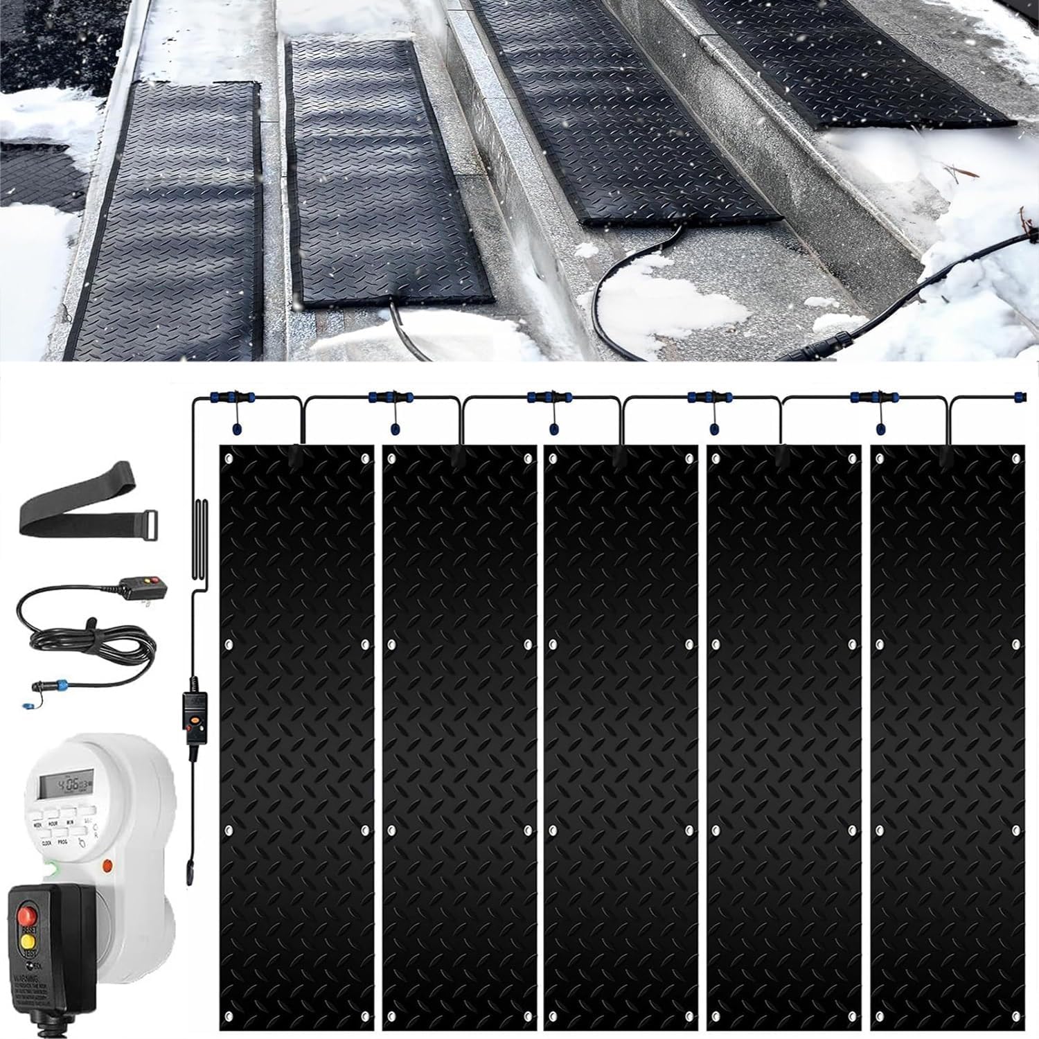 Heated Snow Melting Mats with Timer, 1/2/3/4/5 Pcs for Stairs,Heated Snow Melting Mats Outdoor with Timer,Heated Snow Melting Mats Driveway,Snow Melting Walkway Mat for Winter Snow(5 Pcs,12x36