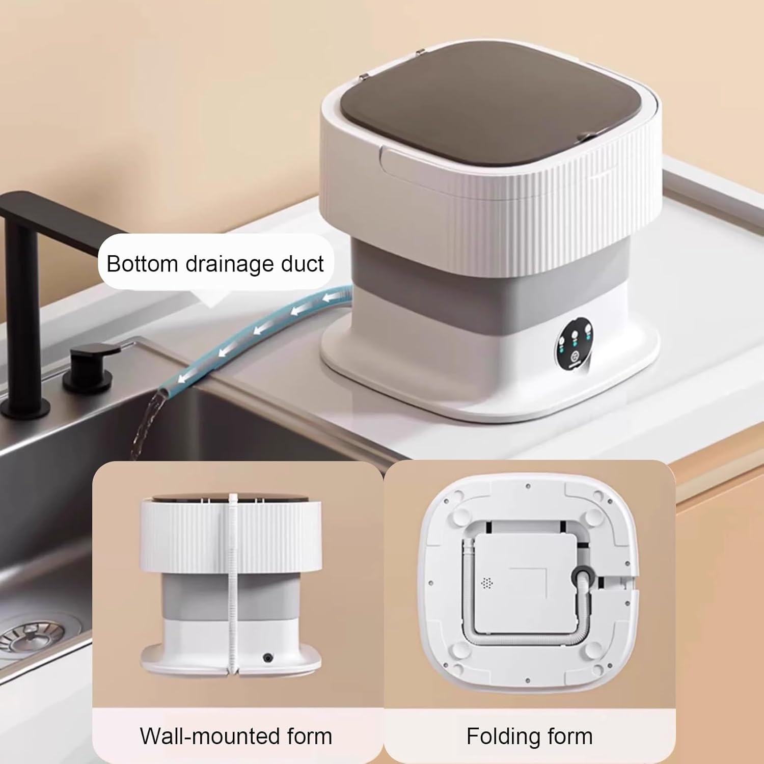 Portable Washing Machine,Mini Washer, 2-in-1 Smart Foldable Collapsible Washer, Small Washing Machine, for Baby Clothes, Underwear, Travel & Camping(Khaki,18L)